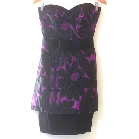 NWT Trina Turk Black and Purple Strapless Mini Dress Y2K Style Size 2 - Picture 1 of 6